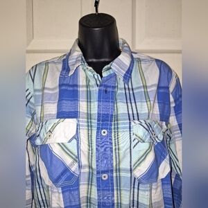Red camel checked button-down shirt size medium